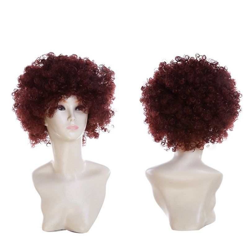 

Short Fluffy Afro Curly Clown Fans Carnival Party Wig, Coffee