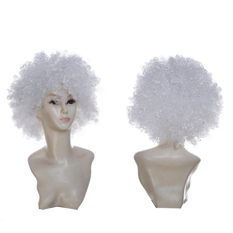 

Short Fluffy Afro Curly Clown Fans Carnival Party Wig, White