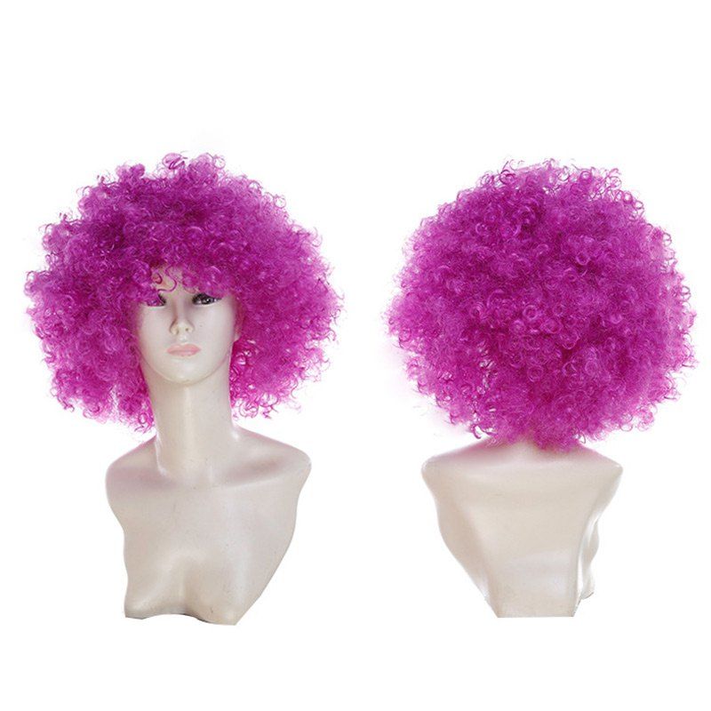 

Short Fluffy Afro Curly Clown Fans Carnival Party Wig, Purple