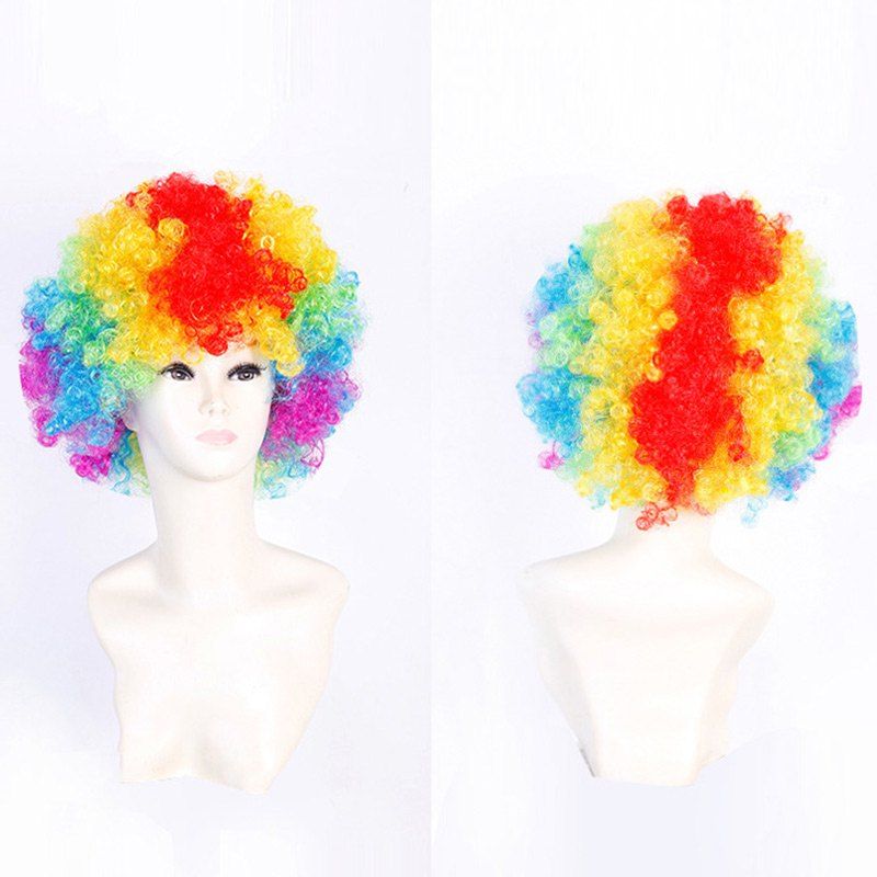 

Short Fluffy Afro Curly Clown Fans Carnival Party Wig, Colorful