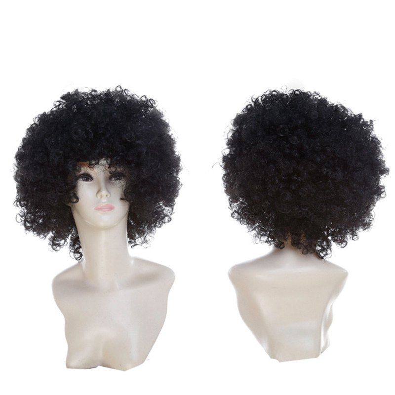 

Short Fluffy Afro Curly Clown Fans Carnival Party Wig, Black
