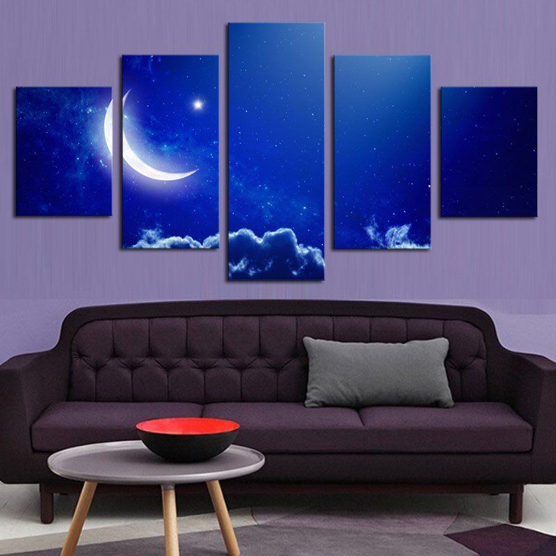 

MoonNight Sky Printed Split Canvas Wall Art Paintings, Colorful