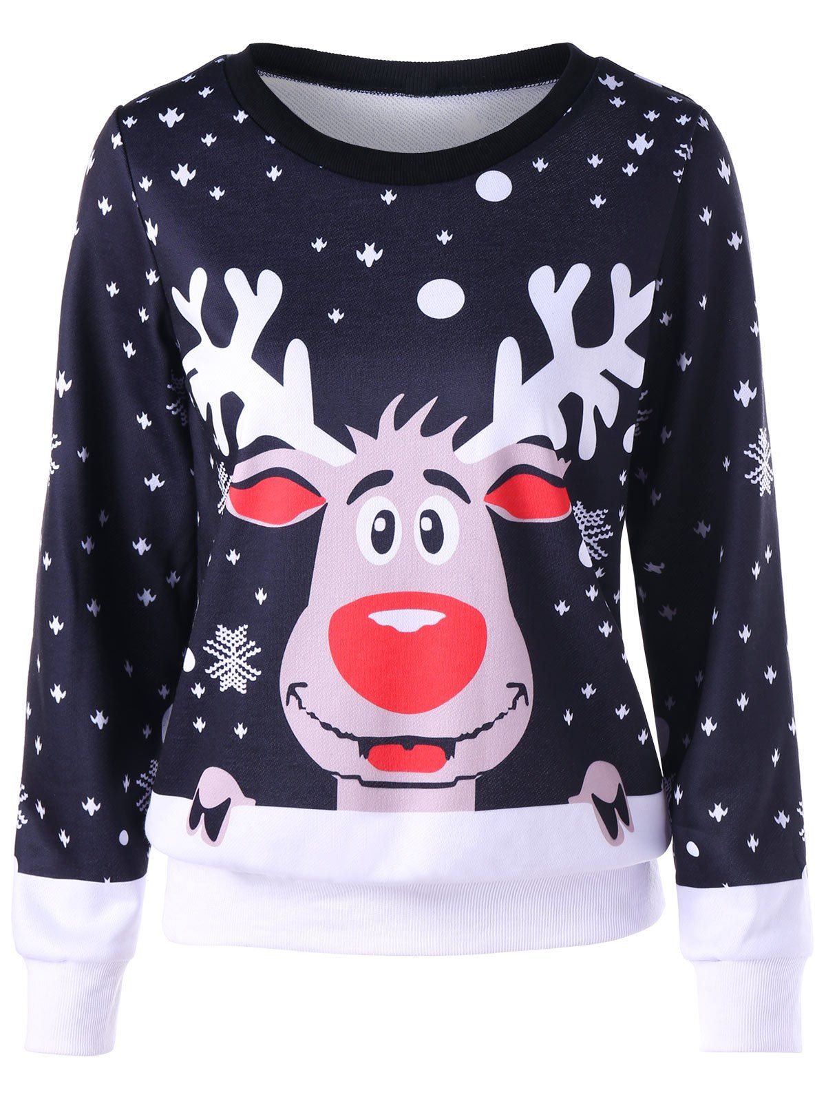 

Ugly Christmas Snowflake Elk Crew Neck Sweatshirt, Black