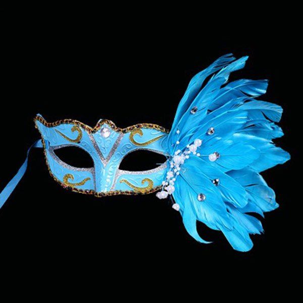 

Faux Pearl Embellished Party Feather Masquerade Mask, Blue