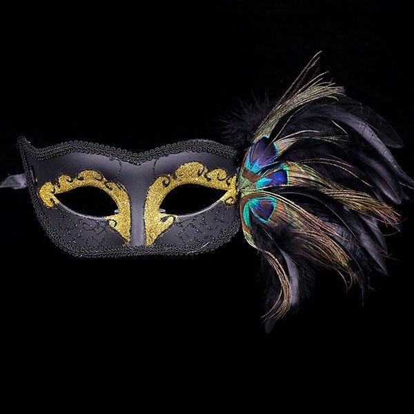 

Faux Pearl Embellished Party Feather Masquerade Mask, Black
