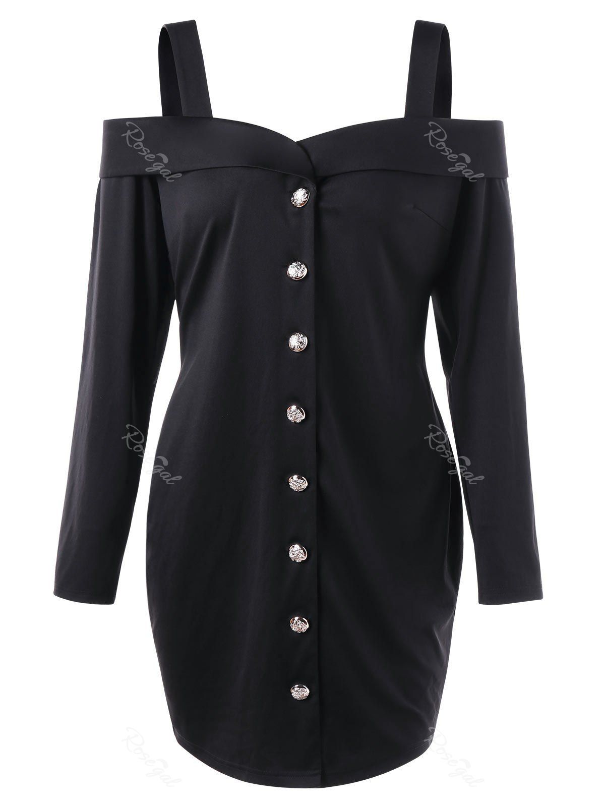 

Plus Size Cold Shoulder Long Sleeve Dress, Black