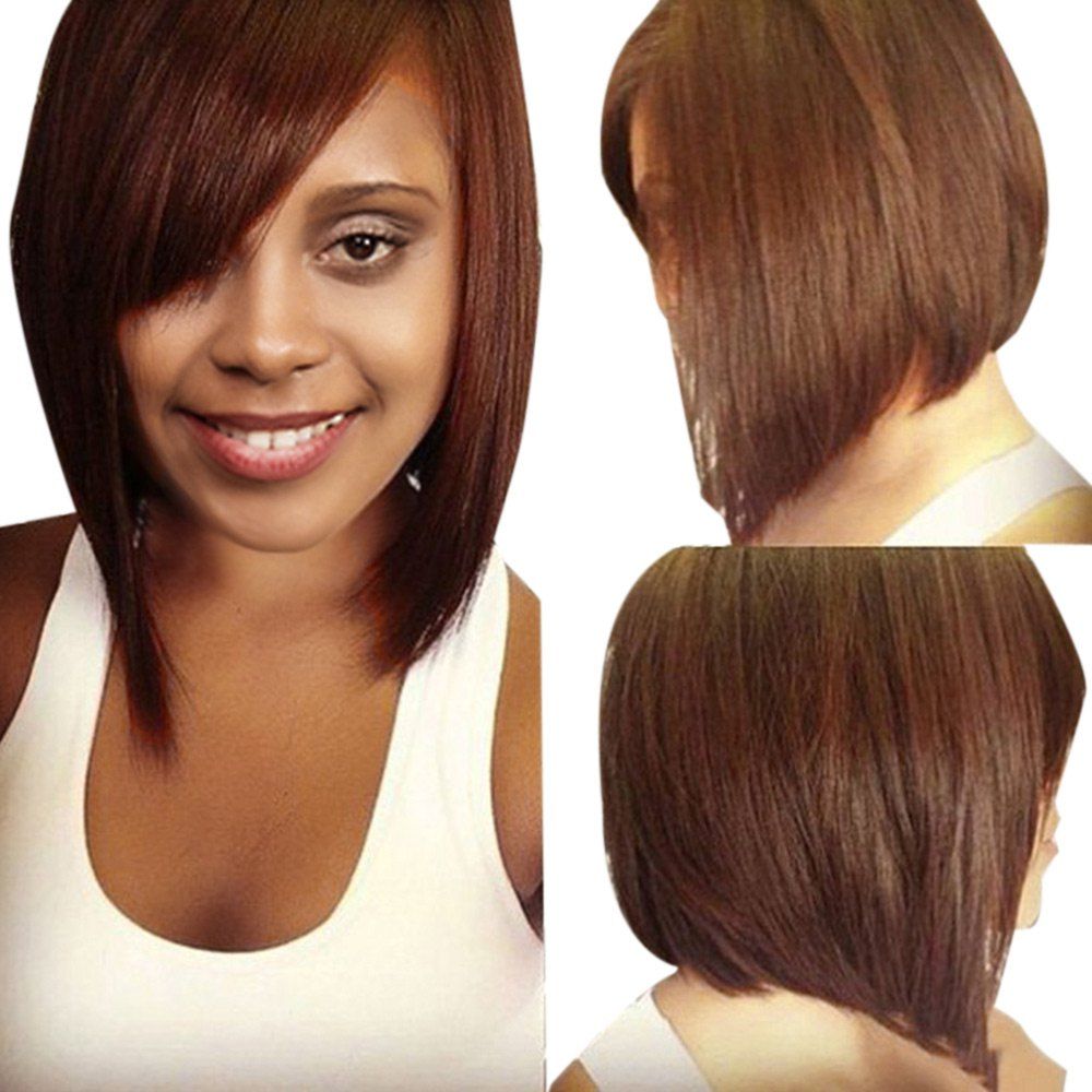 39 Off Short Inclined Bang Straight Inverted Bob Human Hair Wig