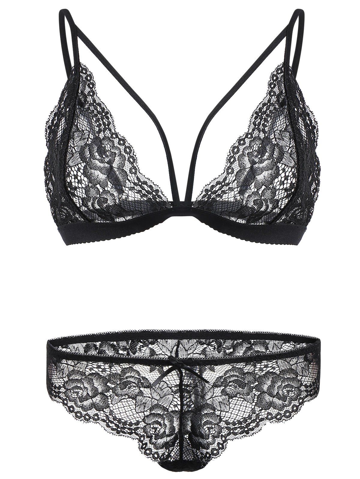 

Cage Lace Bralette Set, Black