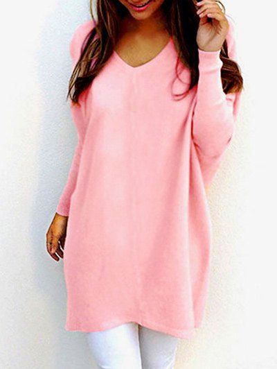

V Neck Tunic Sweater, Pink
