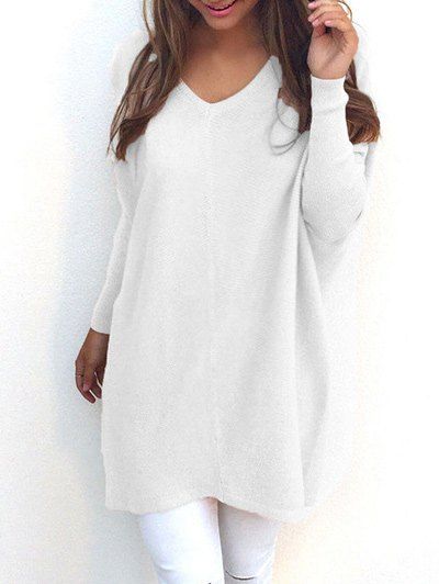 

V Neck Tunic Sweater, Glitter creamy white