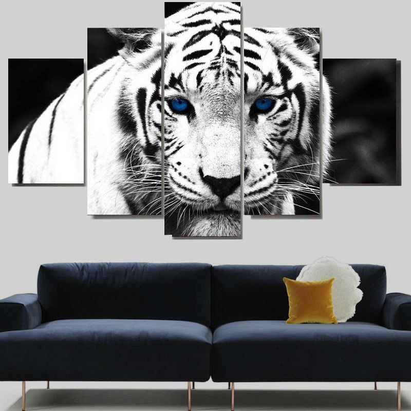 [61% OFF] White Tiger Print Split Canvas Wall Art Paintings | Rosegal