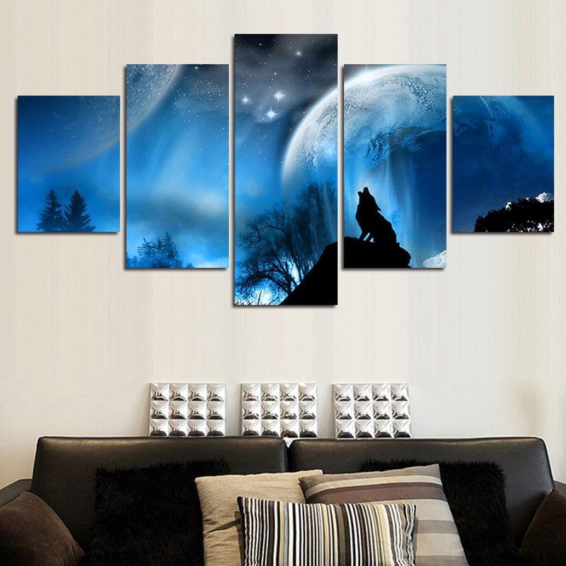 [42% OFF] Night Sky Wolf Howl Print Unframed Split Canvas Paintings | Rosegal