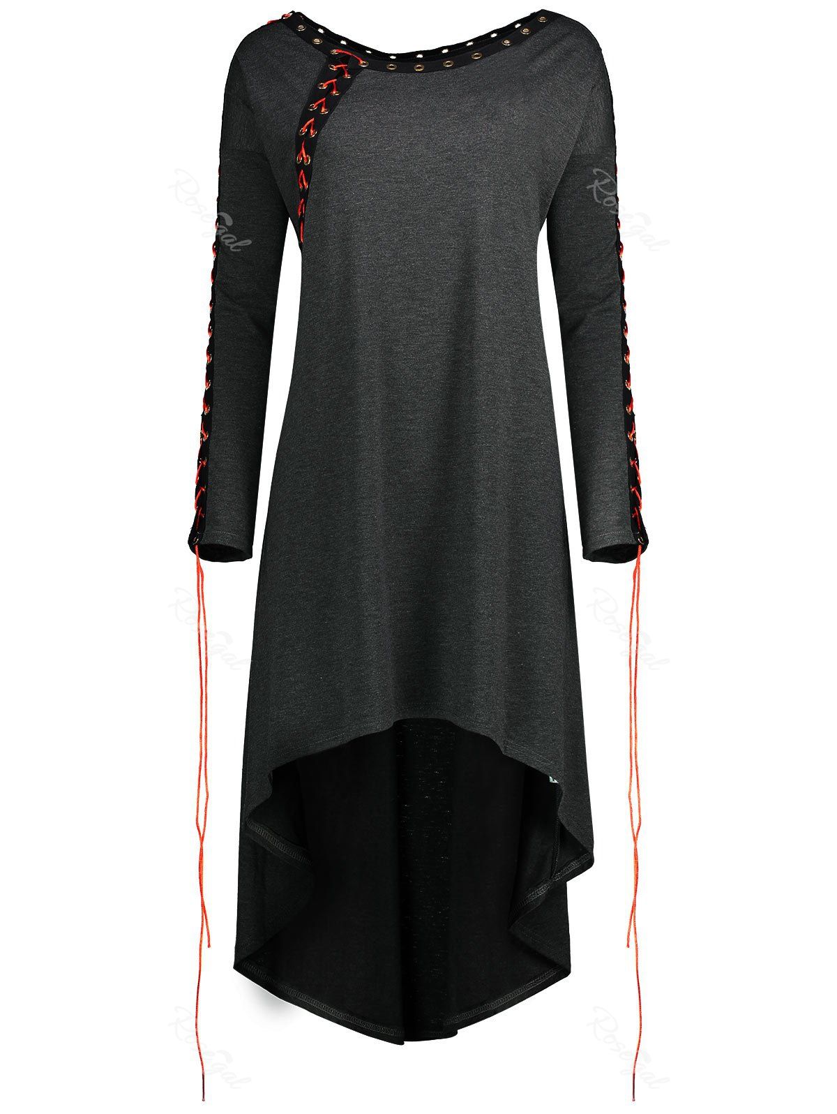 

Asymmetric Plus Size Lace Up Tunic Top, Dark gray