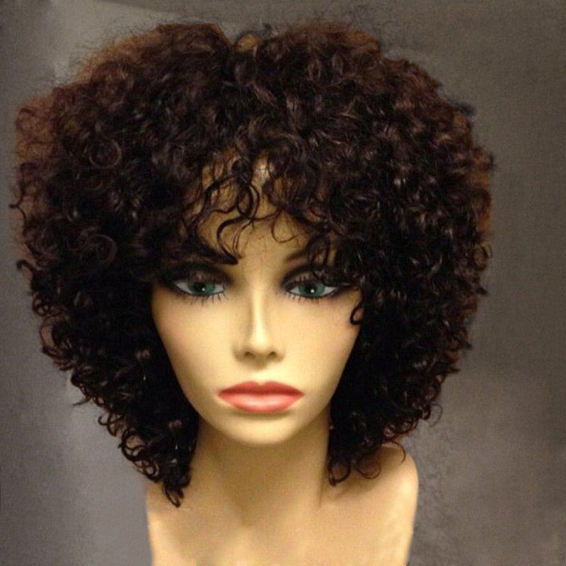 Fashion Short Side Bang Fluffy Afro Curly Synthetic Wig  