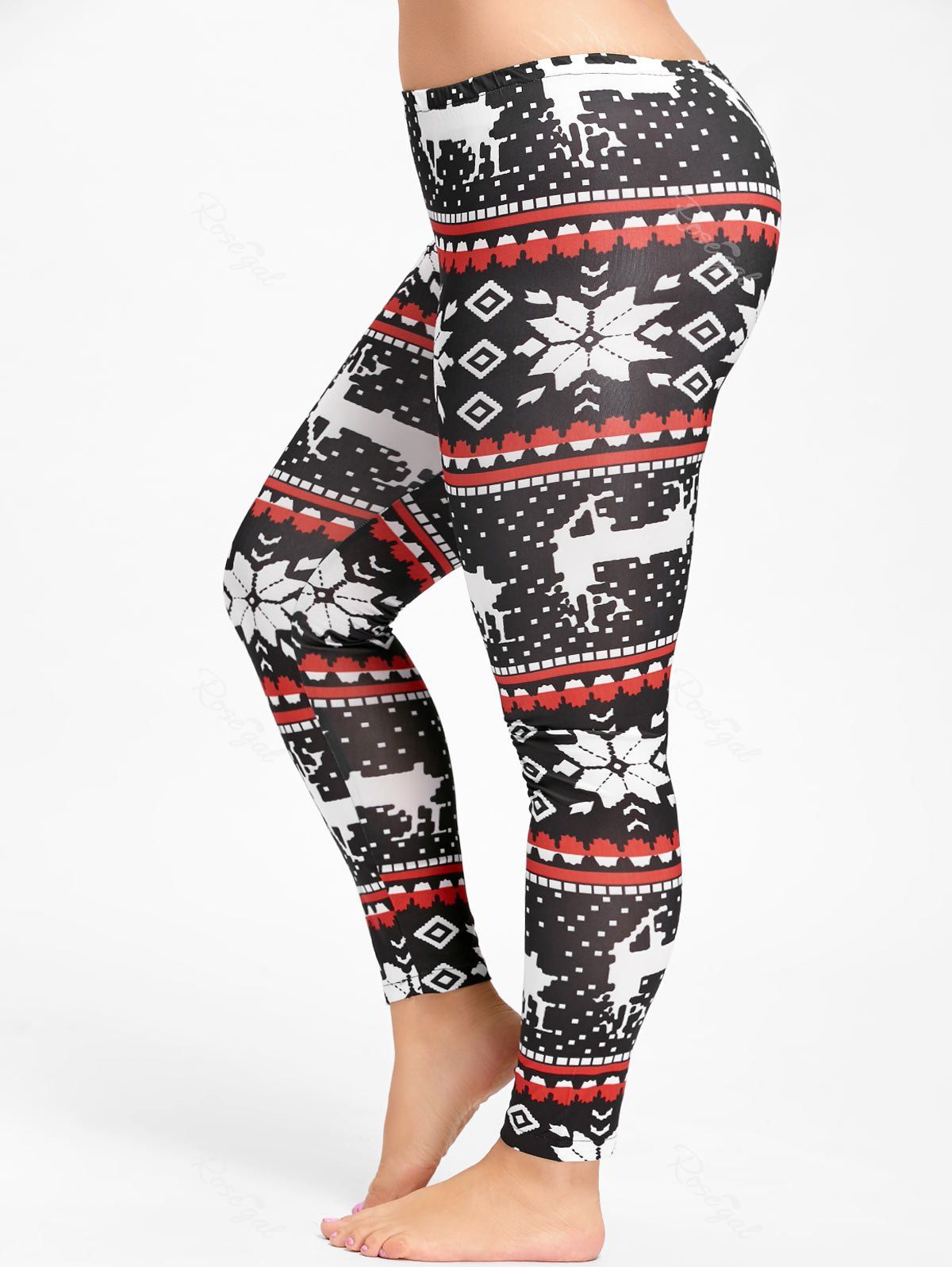 

Plus Size Skinny Christmas Deer Fairies Pattern Pants, Floral