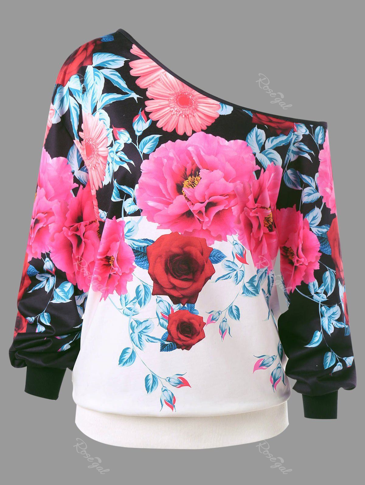 

Plus Size Skew Neck Floral Print Sweatshirt, Colormix