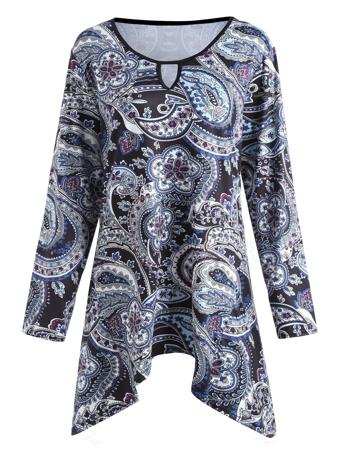 

Plus Size Paisley Print Asymmetric Swing T-shirt, Floral