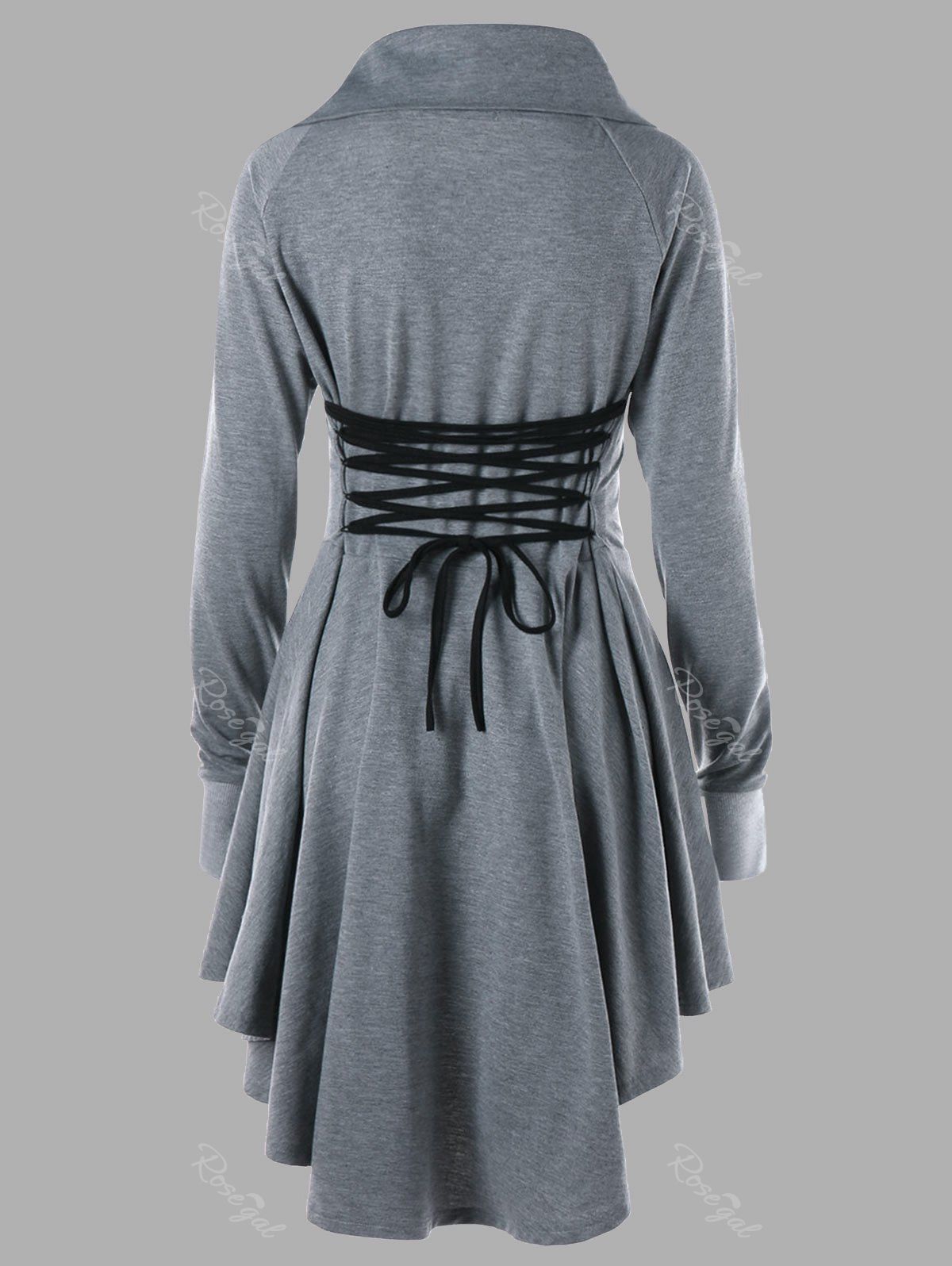 

Plus Size Lace Up Long Sleeve Skater Dress, Gray