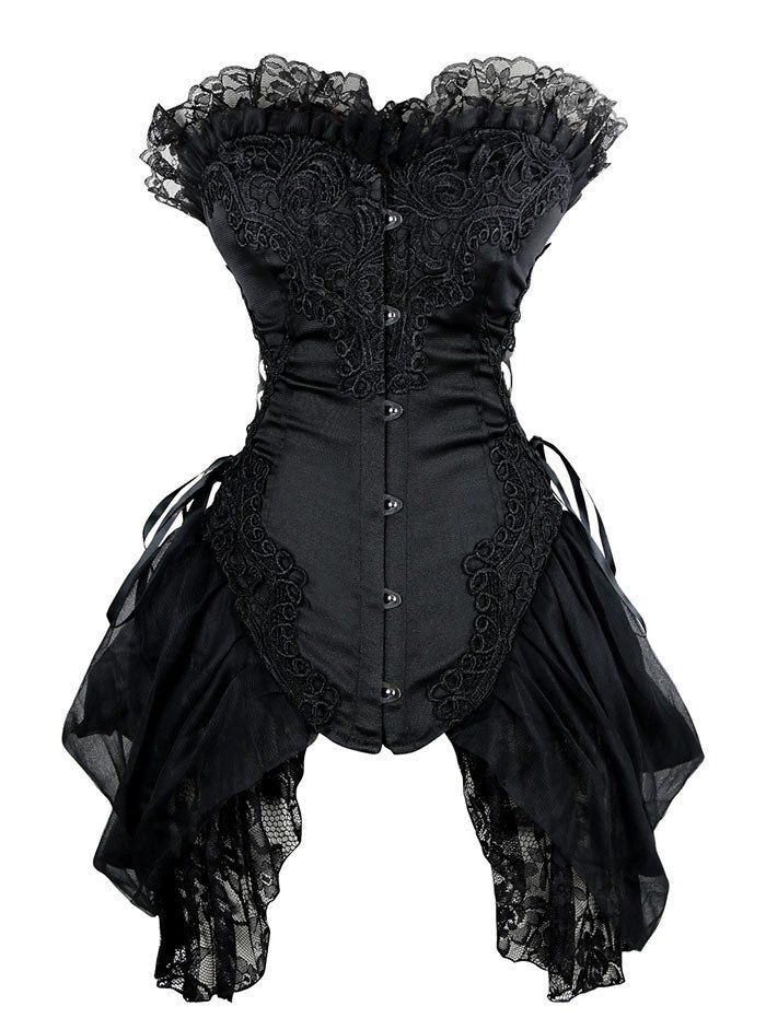 

Lace Trim Asymmetric Waist Training Corset, Black