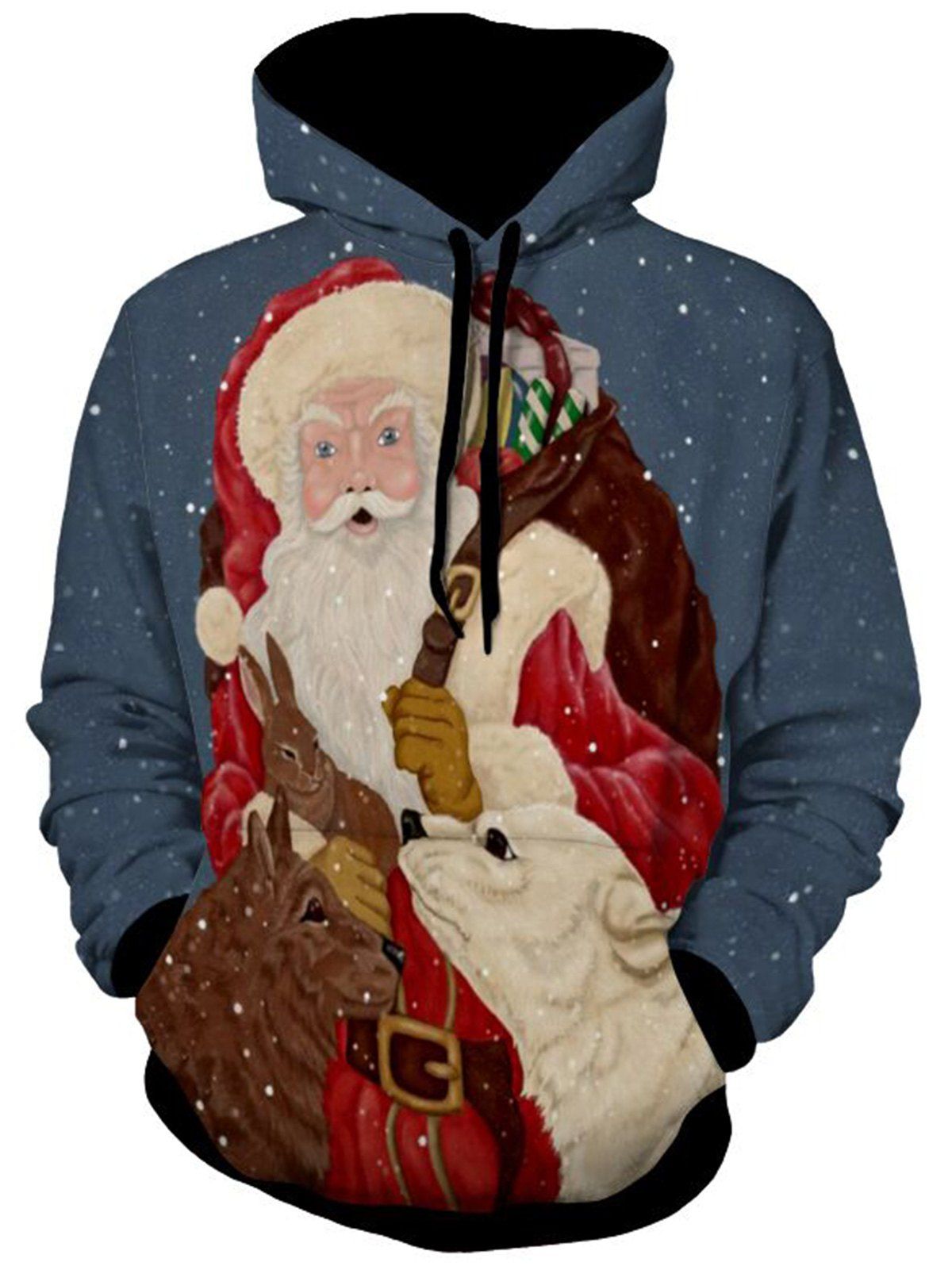 

Kangaroo Pocket Santa Claus Print Christmas Hoodie, Blue