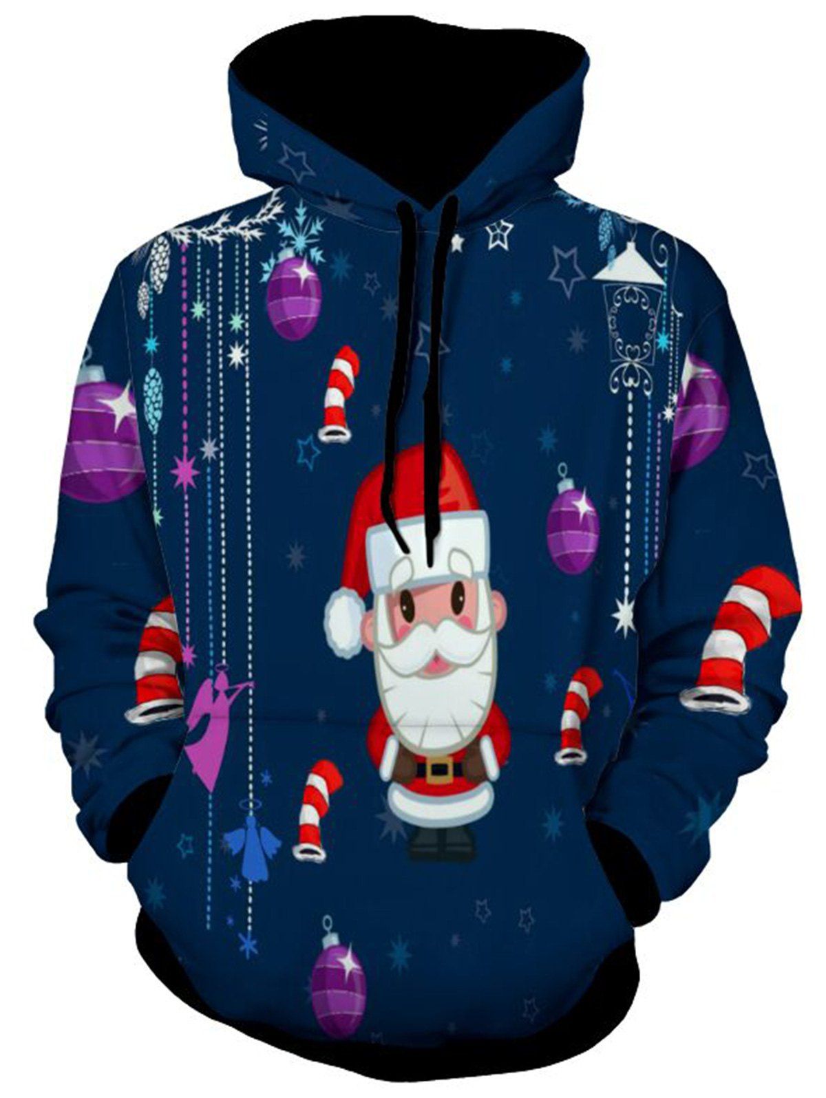 

Kangaroo Pocket Father Christmas Print Hoodie, Deep blue