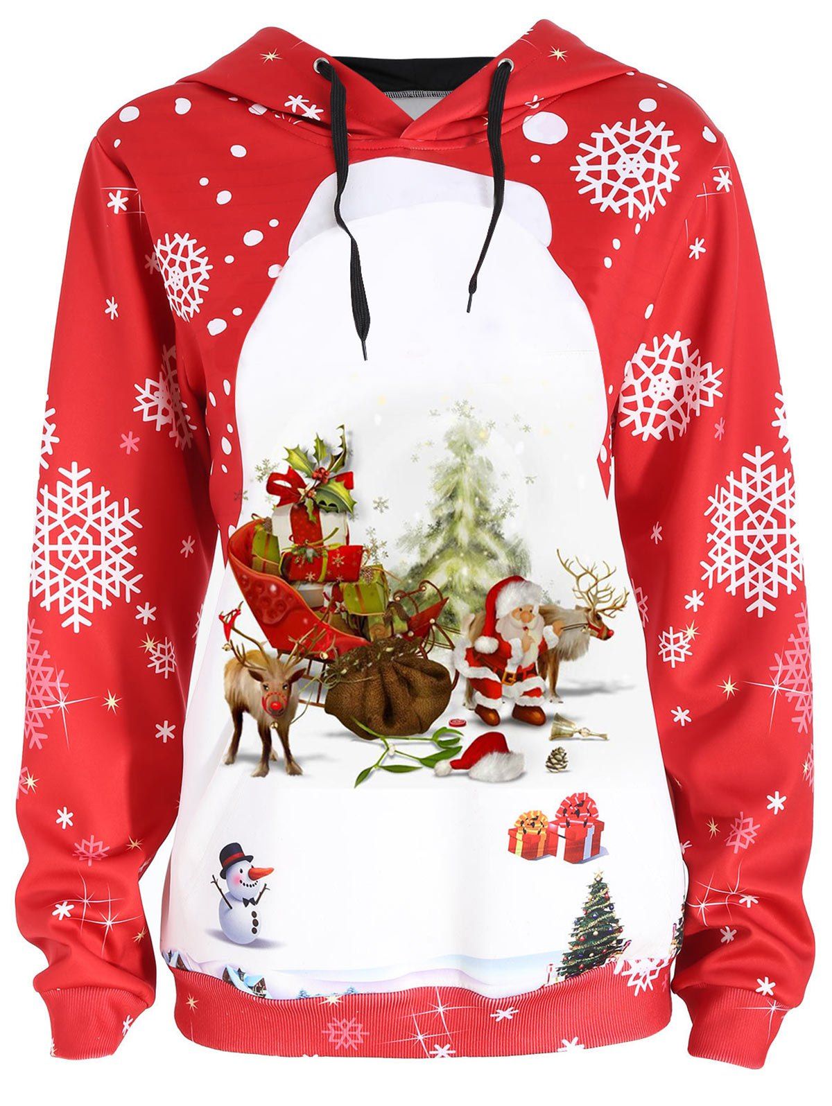 

Christmas Santa Claus Snowflake Elk Print Hoodie, Red