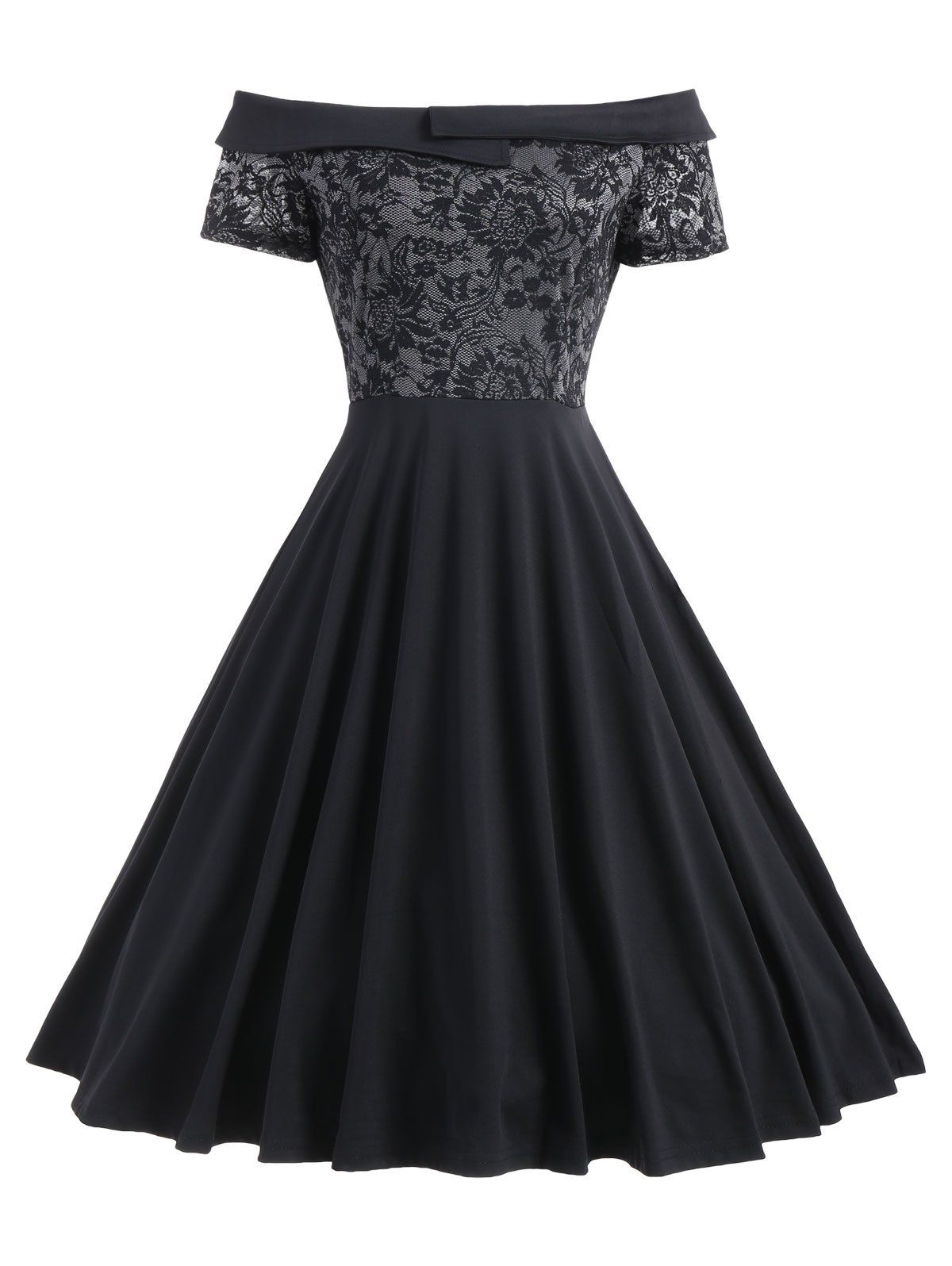 

Lace Trim Off The Shoulder Cocktail Dress, Black