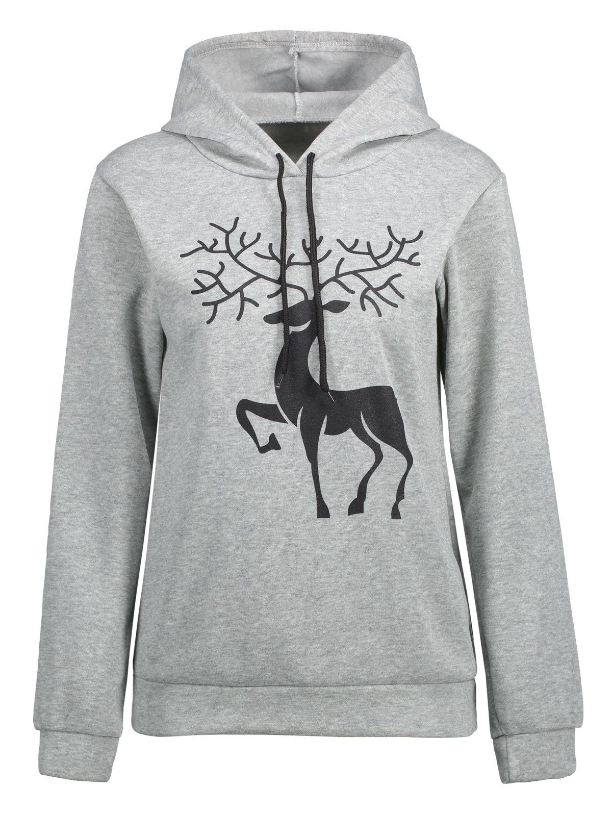 

Pullover Elk Print Christmas Hoodie, Gray