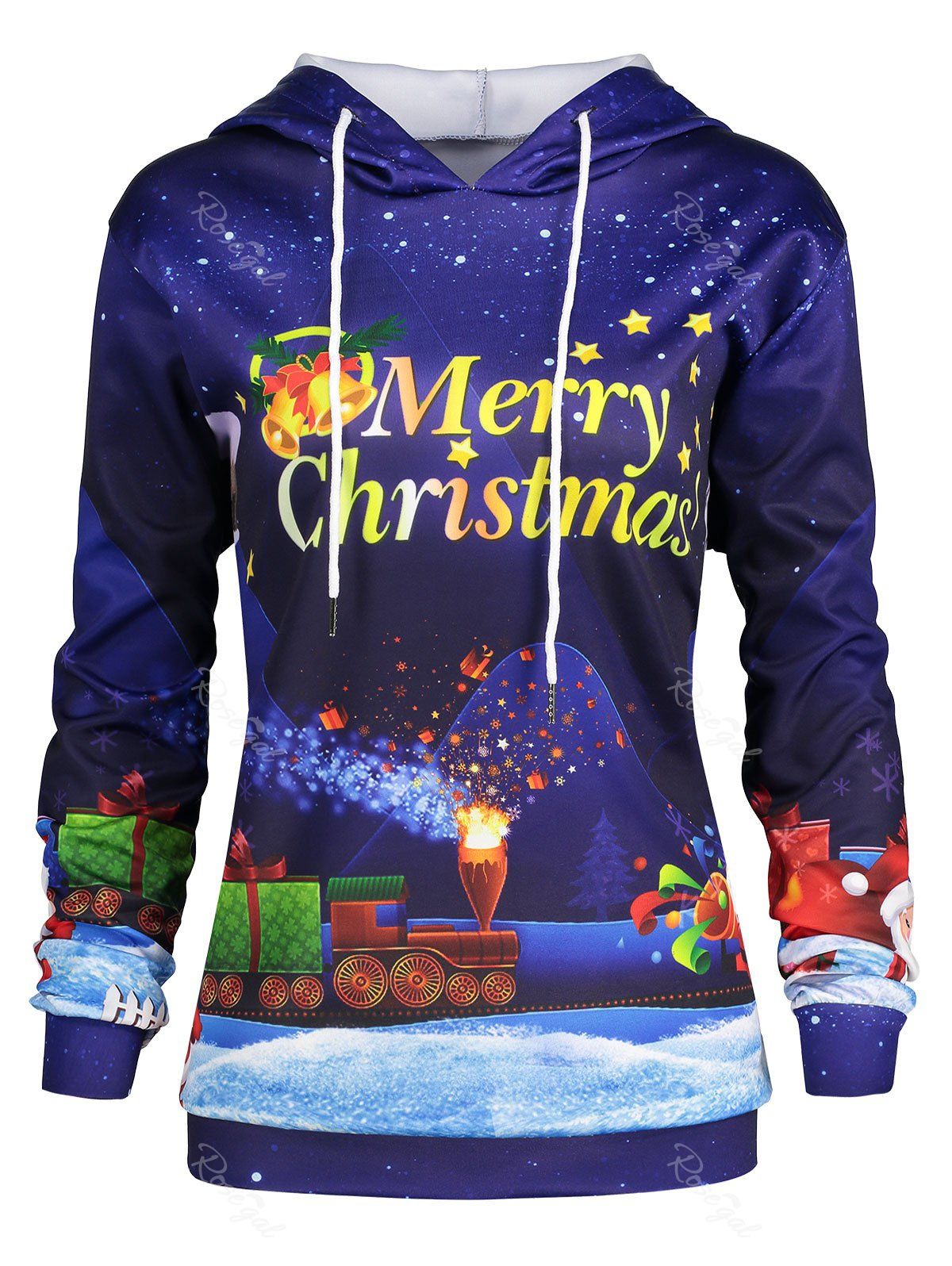 

Plus Size Sky Father Christmas Graphic Hoodie, Blue