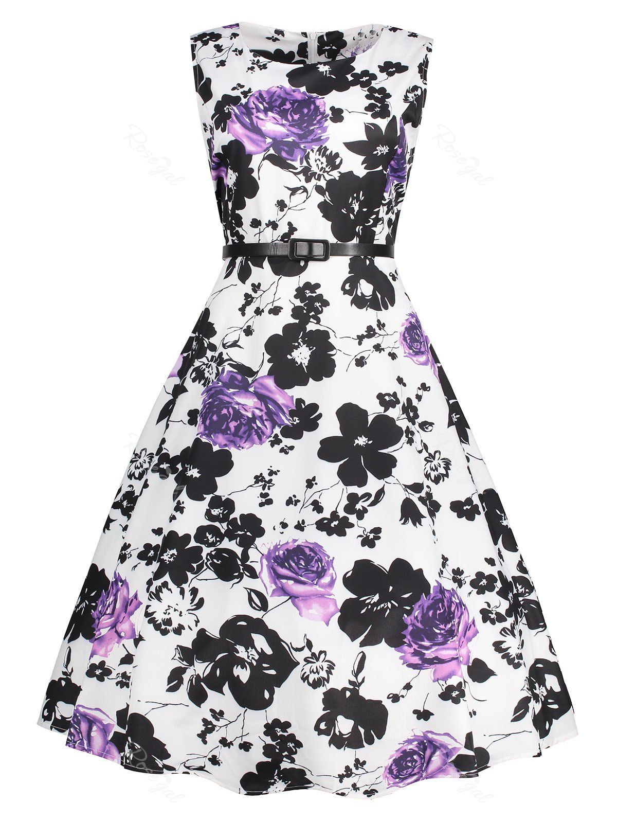 

Plus Size Floral Printed Sleeveless Pin Up Dress, Purple