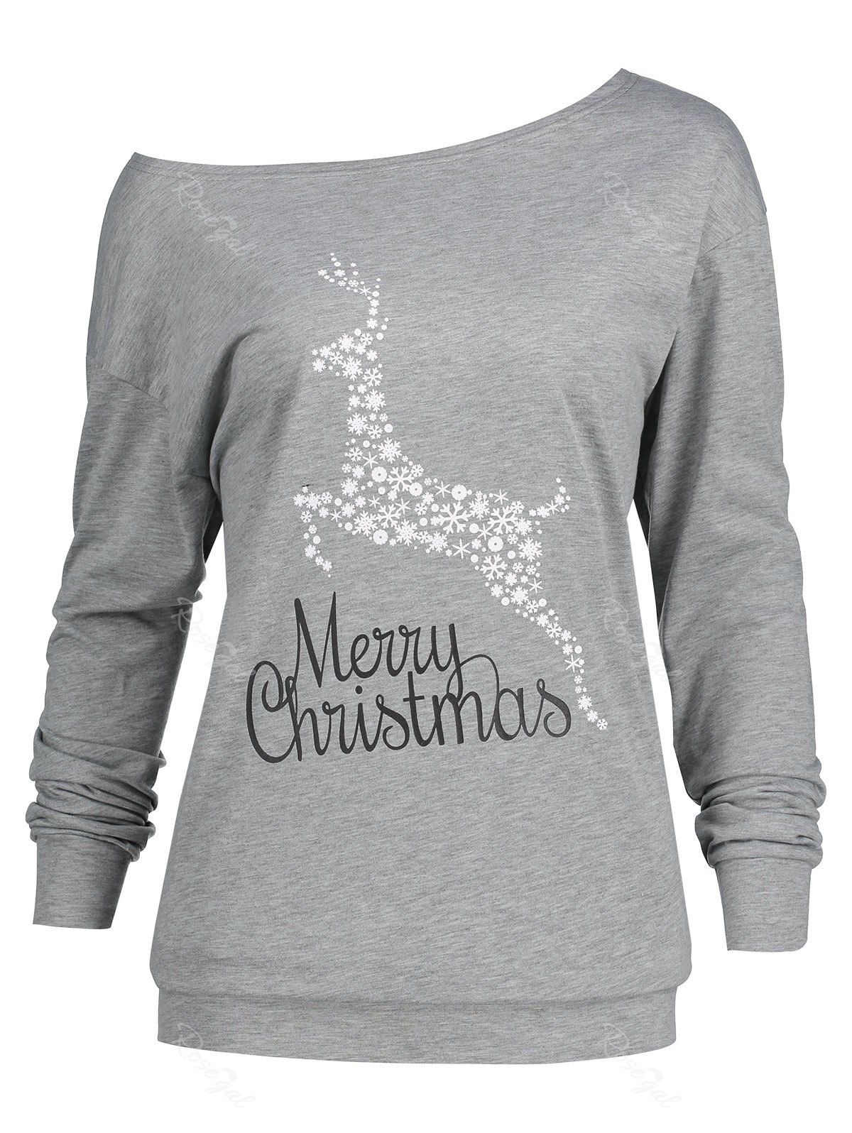 

Plus Size Merry Christmas Deer Graphic T-shirt, Gray