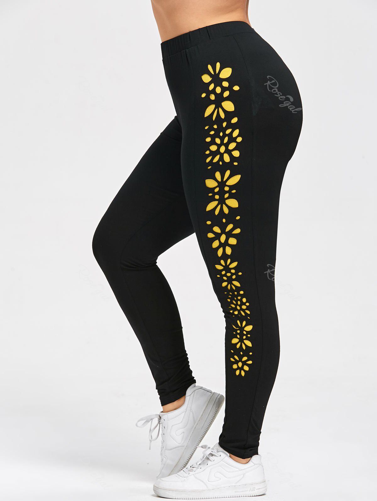 

Plus Size Openwork Two Tone Skinny Leggings, Black