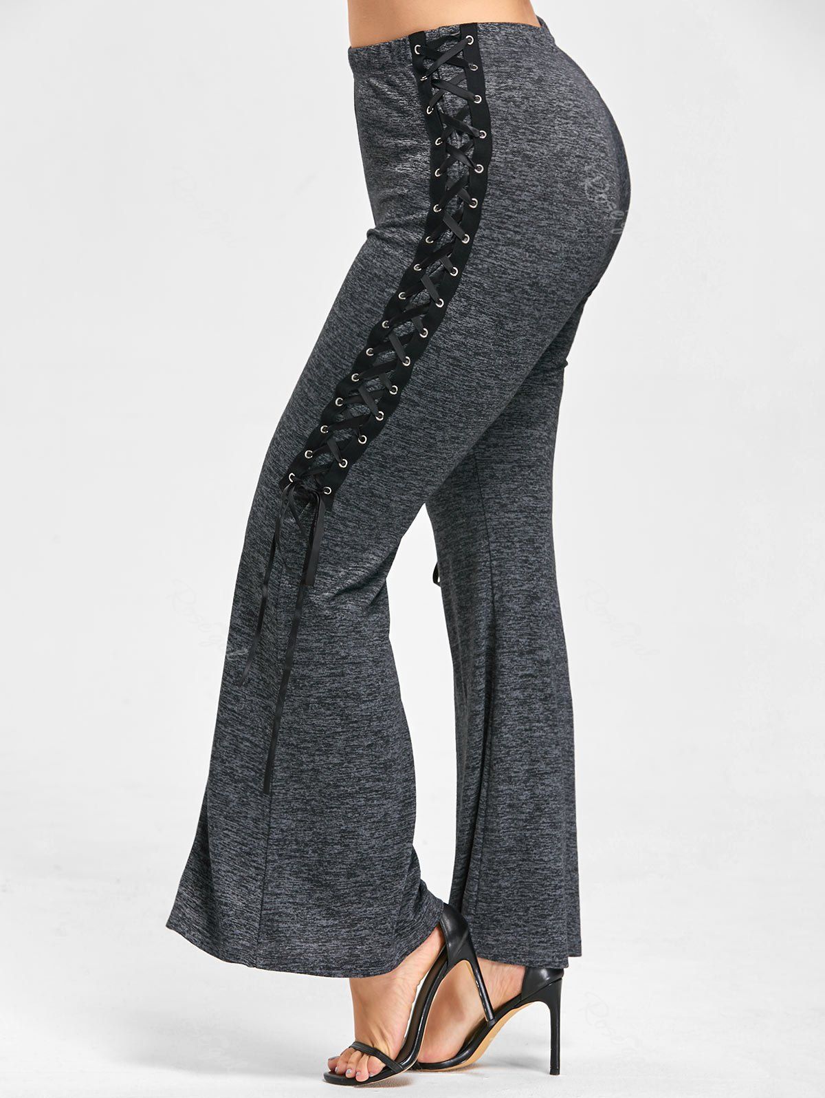 

Plus Size Marled Lace Up Flare Pants, Gray