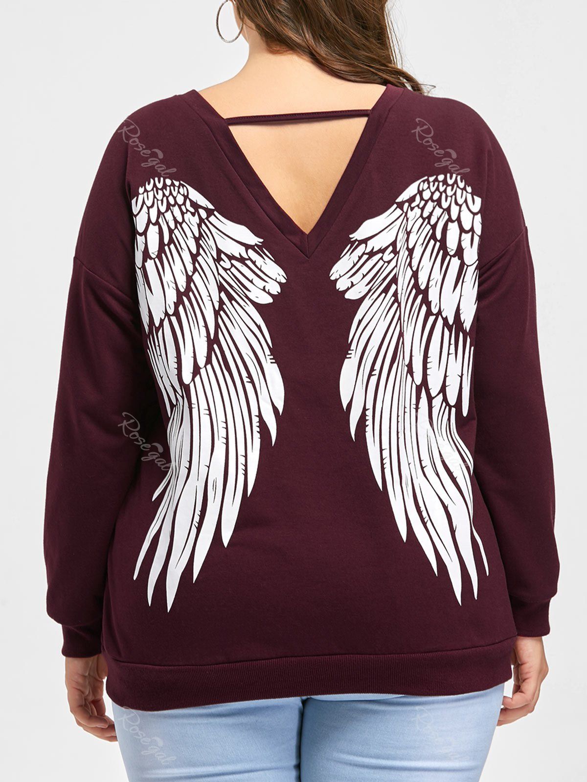 

Plus Size Wings Lace Up Sweatshirt, Dark red