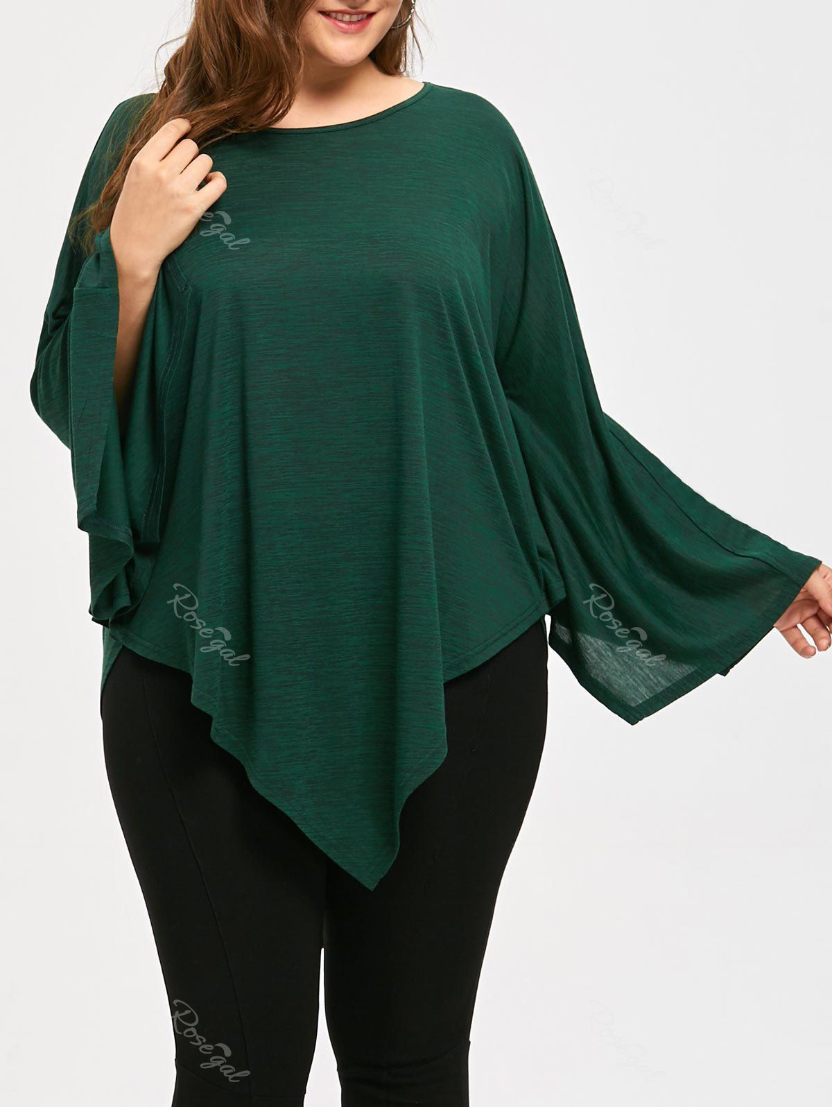 

Asymmetric Plus Size Long Cape Top, Hunter