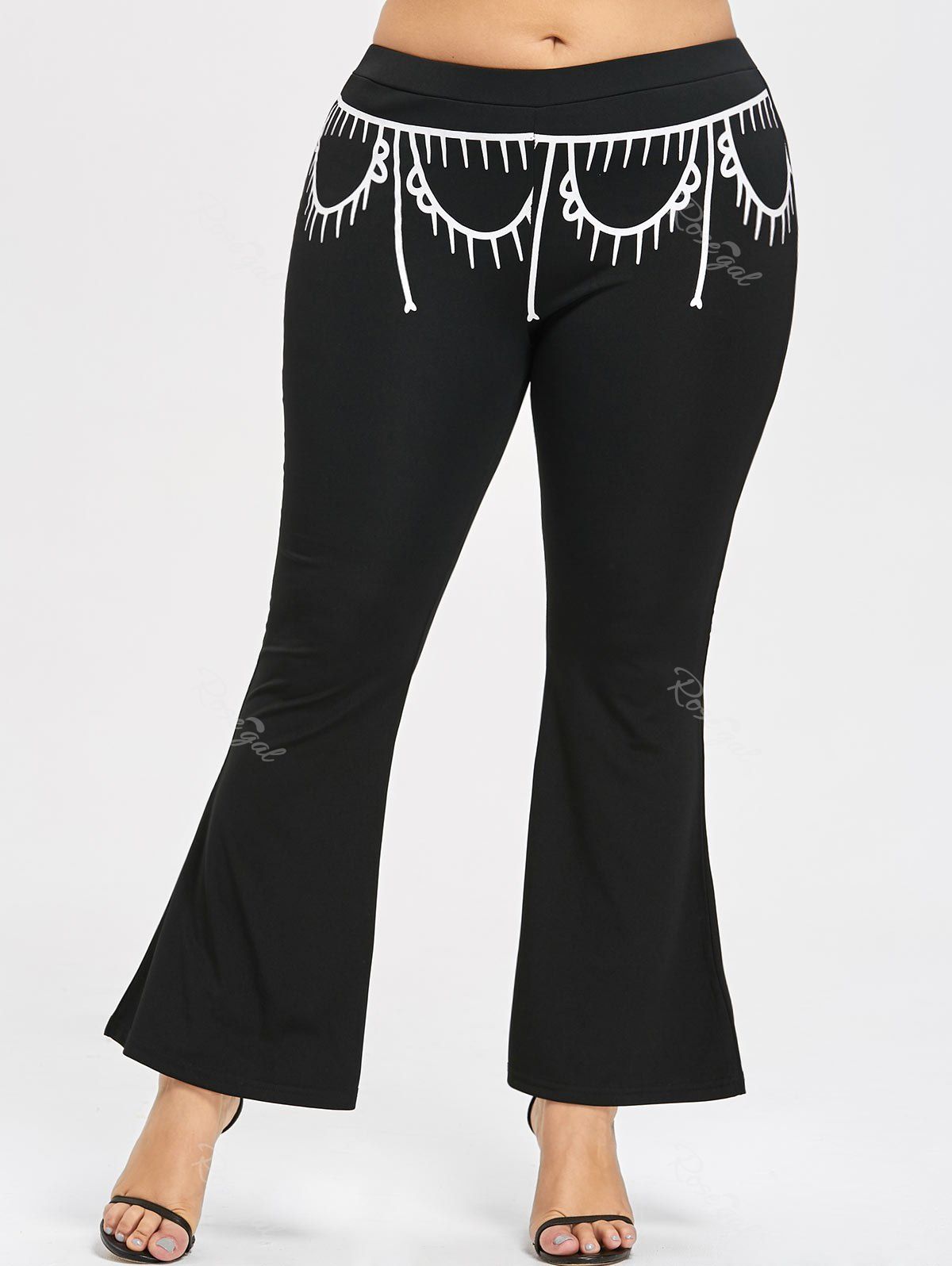 

Casual Plus Size Print Flare Pants, Black