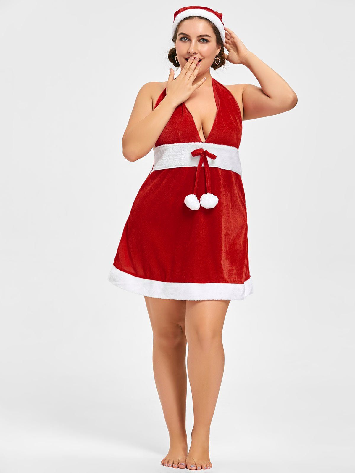 

Halter Velvet Plus Size Christmas Dress, Red