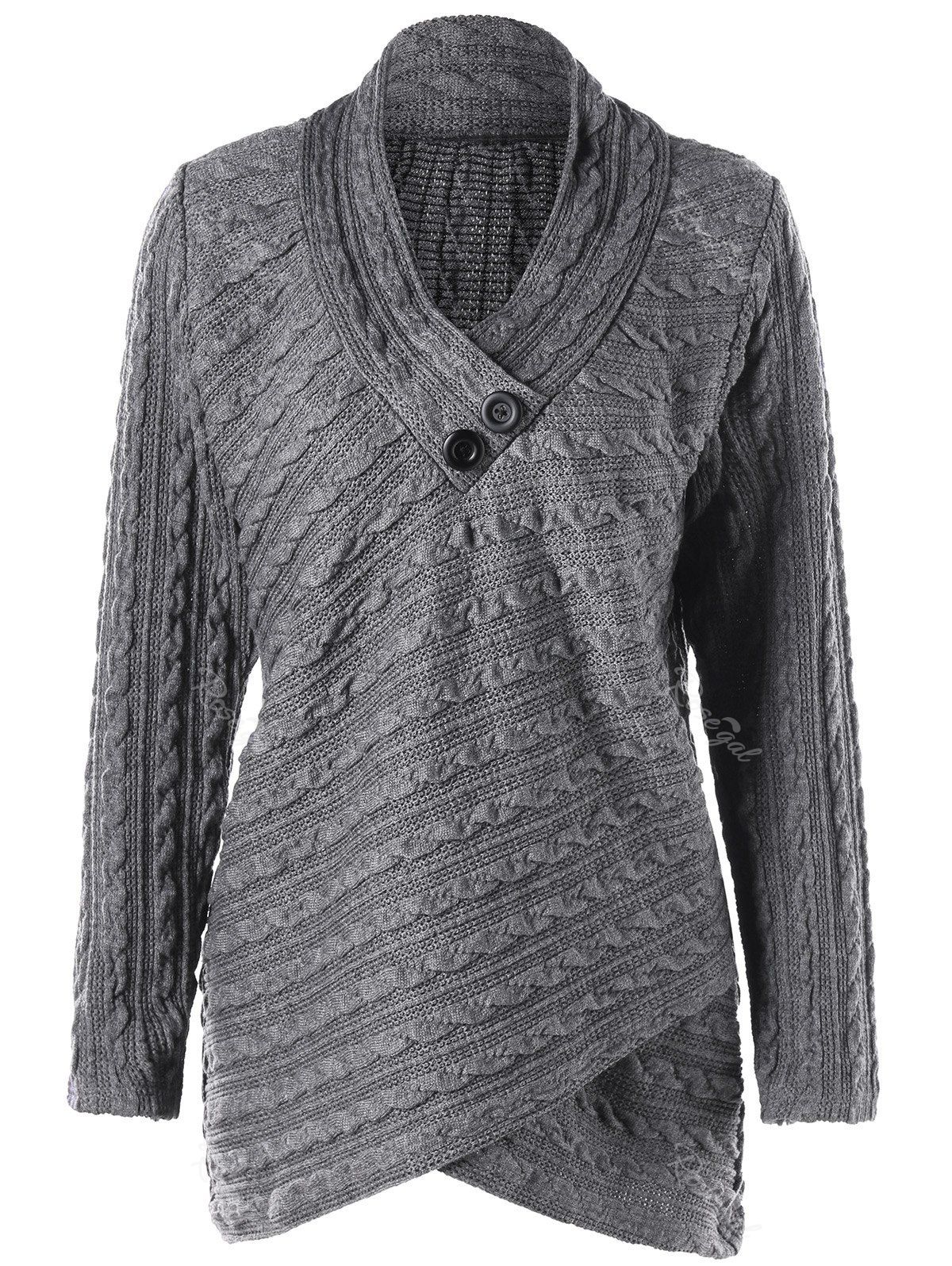 

Plus Size Cable Knit Overlap Fitted Top, Gray