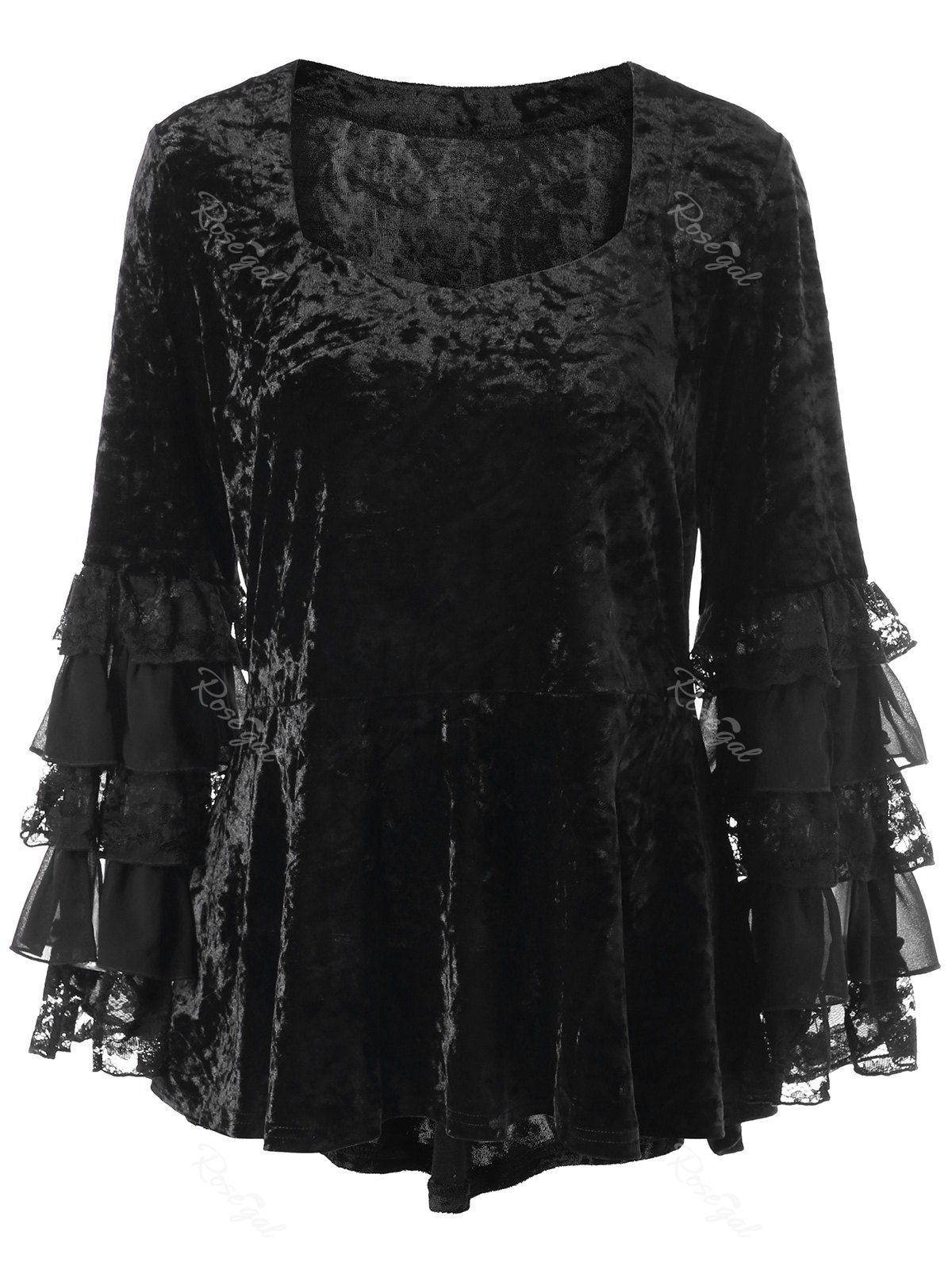 

Halloween Plus Size Velvet Layered Sleeve Top, Black