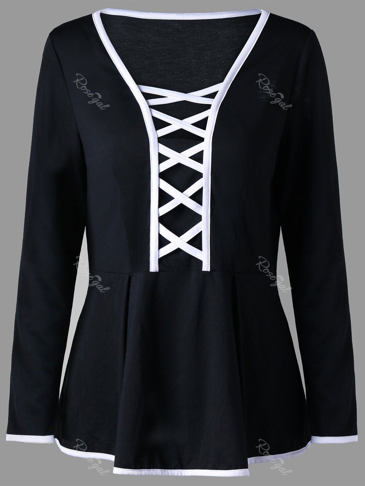 

Plus Size Criss Cross Long Sleeve Peplum Top, Black