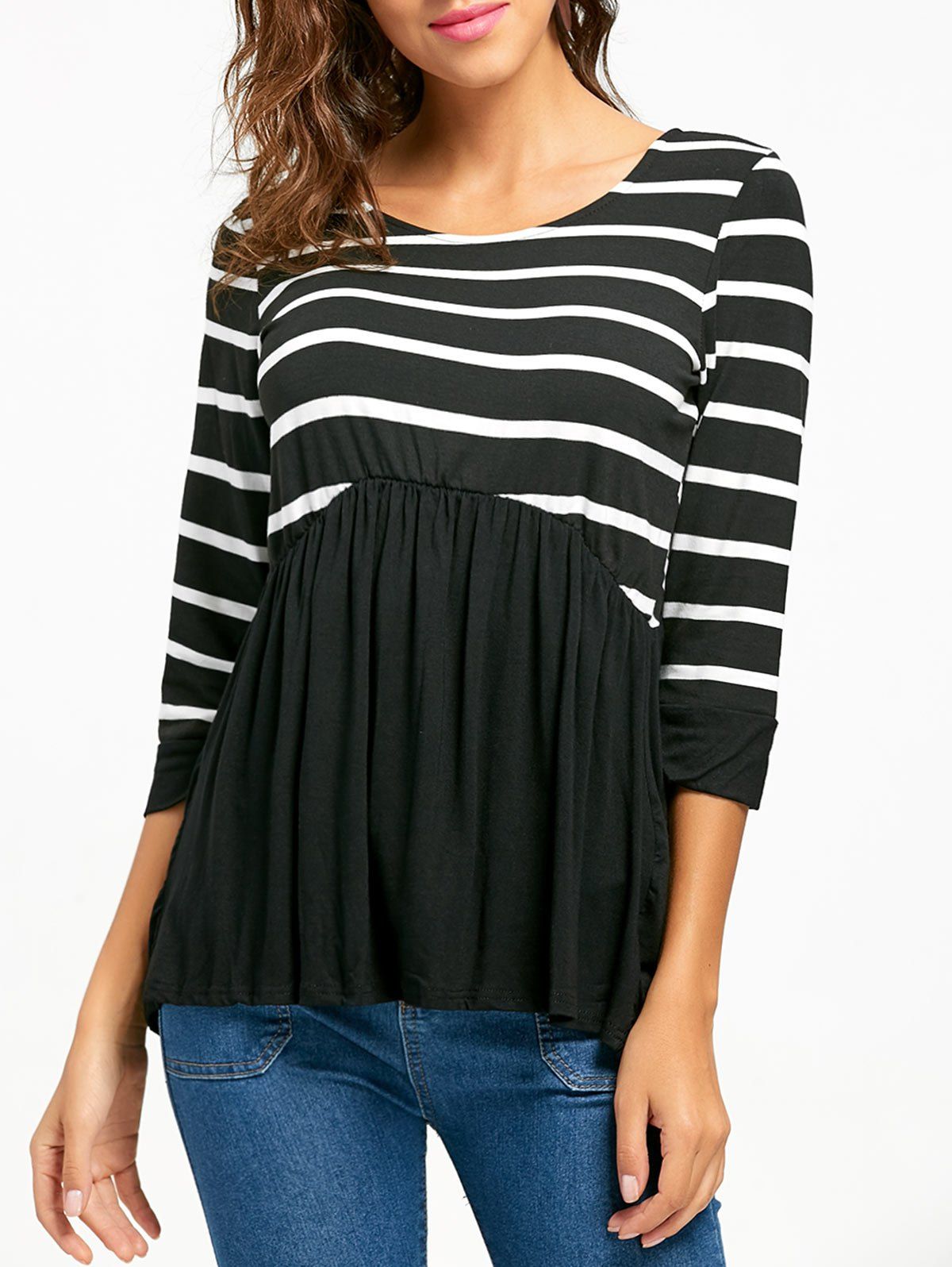 

Striped Insert Tunic Top, Black