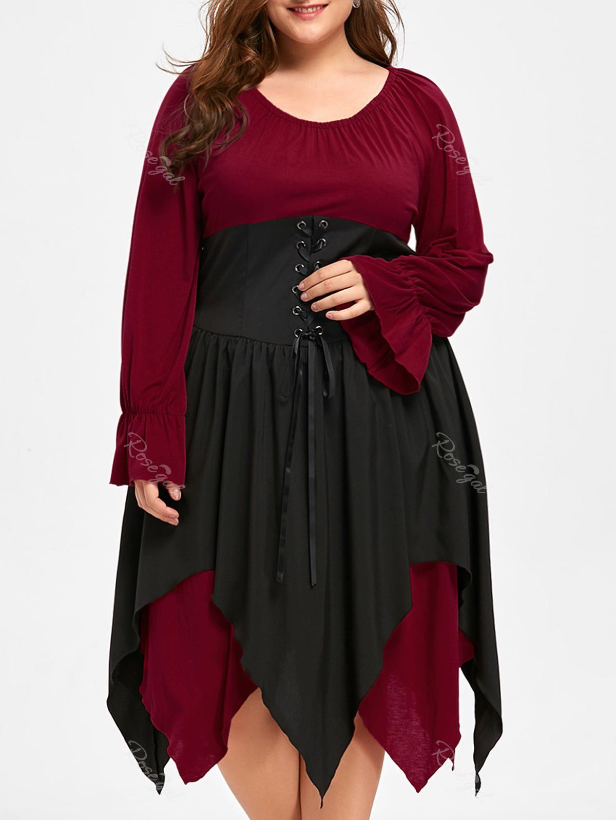 

Plus Size Halloween Lace Up Handkerchief Dress, Deep red