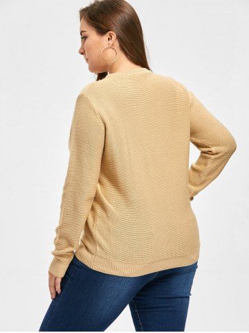 

Plus Size Cable Knit Criss Cross Sweater, Light camel
