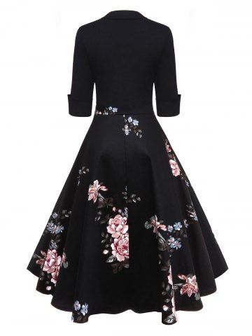 

Vintage Floral Midi Flare Dress, Black