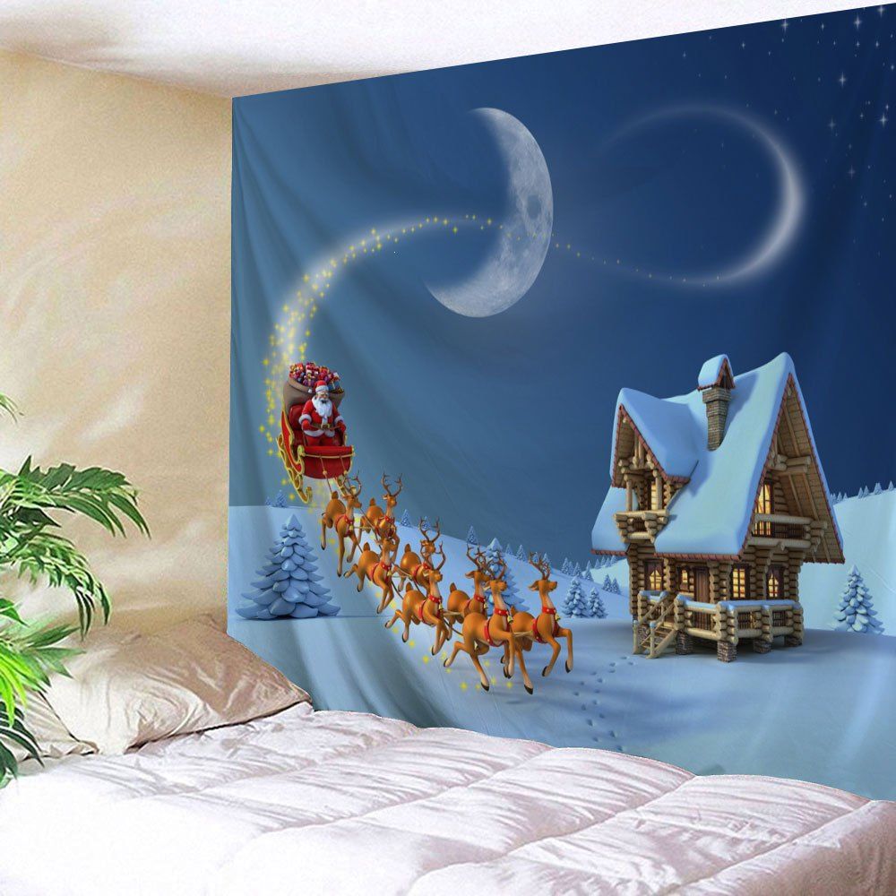 

Christmas Cottage Sled Print Wall Tapestry, Blue