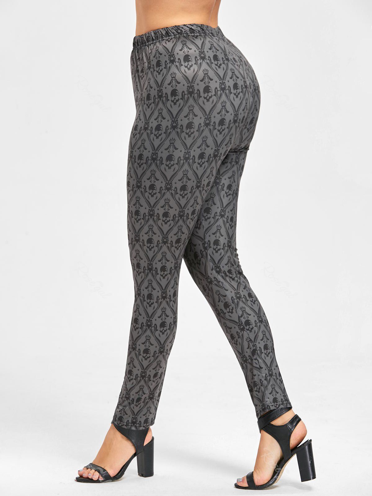 

Halloween Plus Size Skull Print Leggings, Dark gray