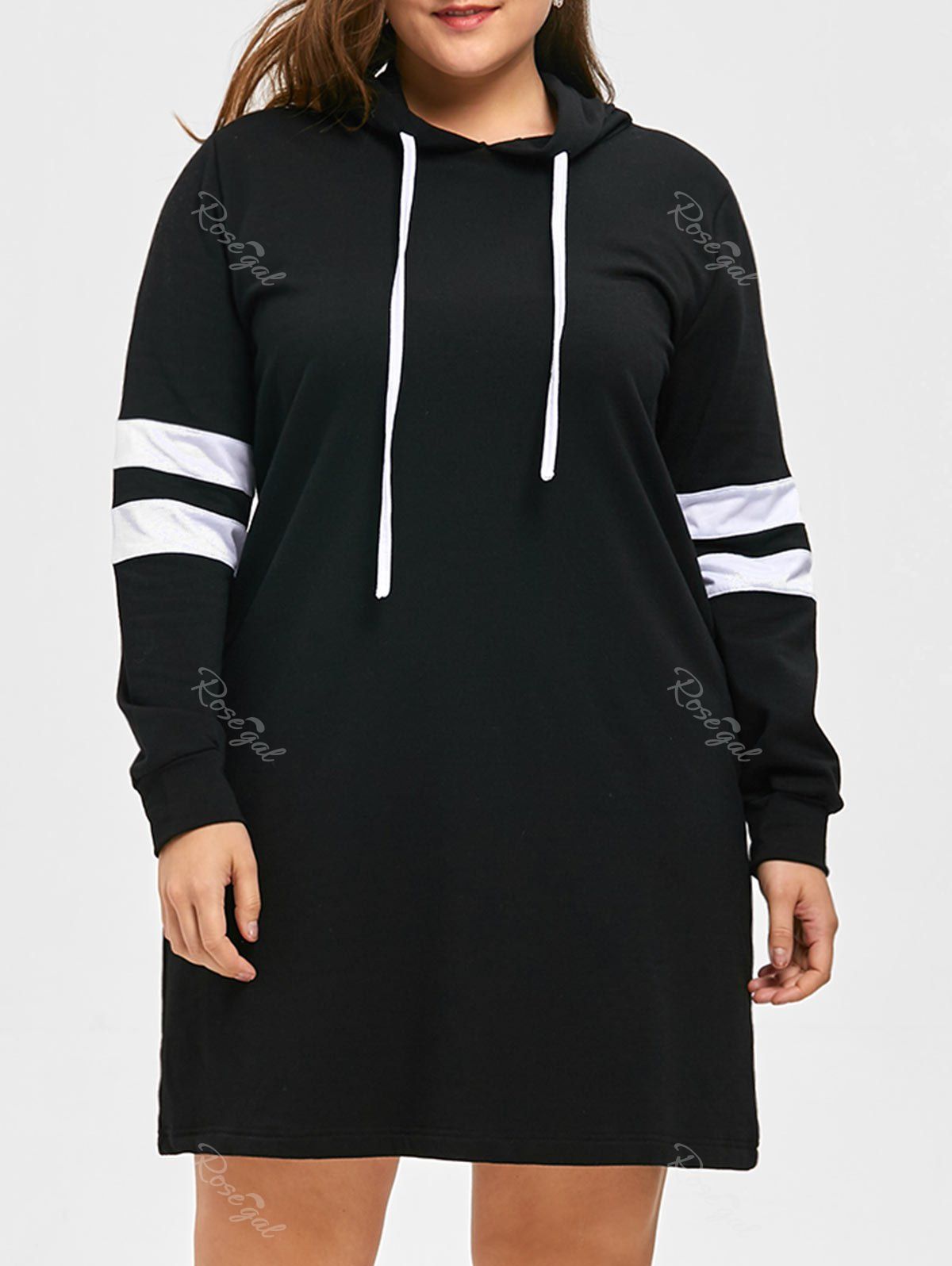

Plus Size Longline Striped Hoodie, Black
