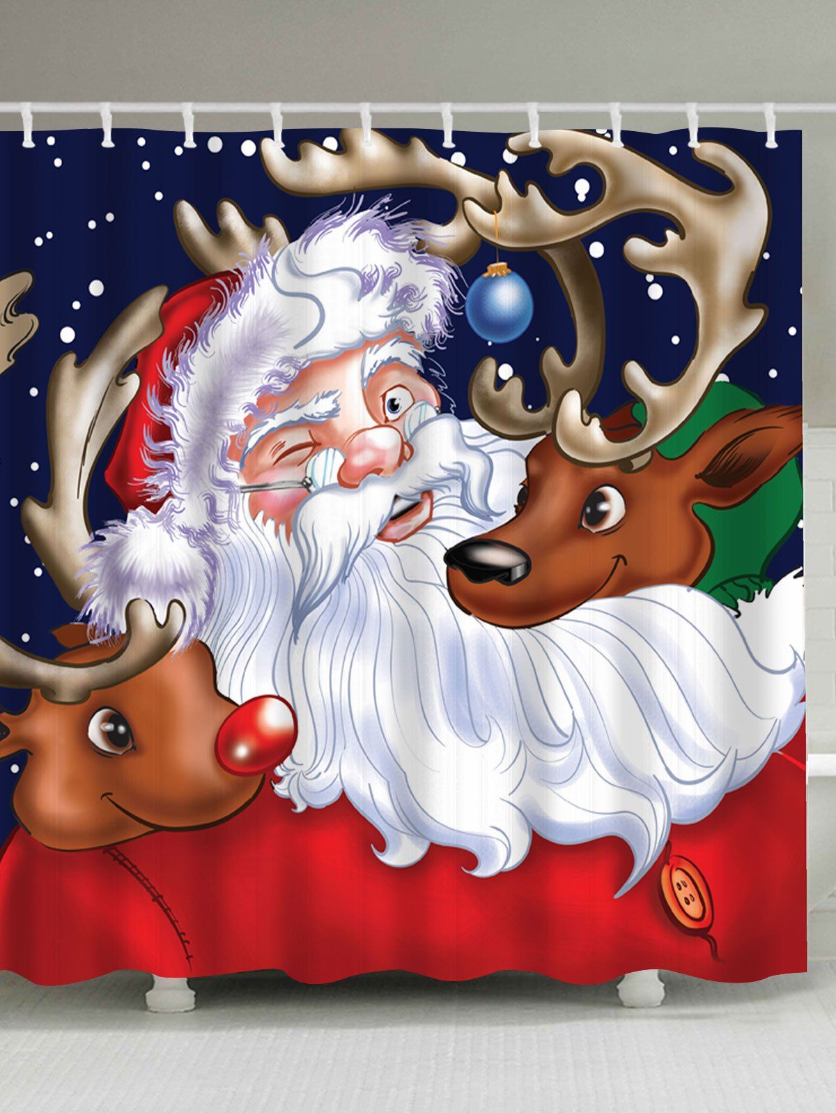 [53% OFF] Santa Claus Reindeer Waterproof Christmas Shower Curtain