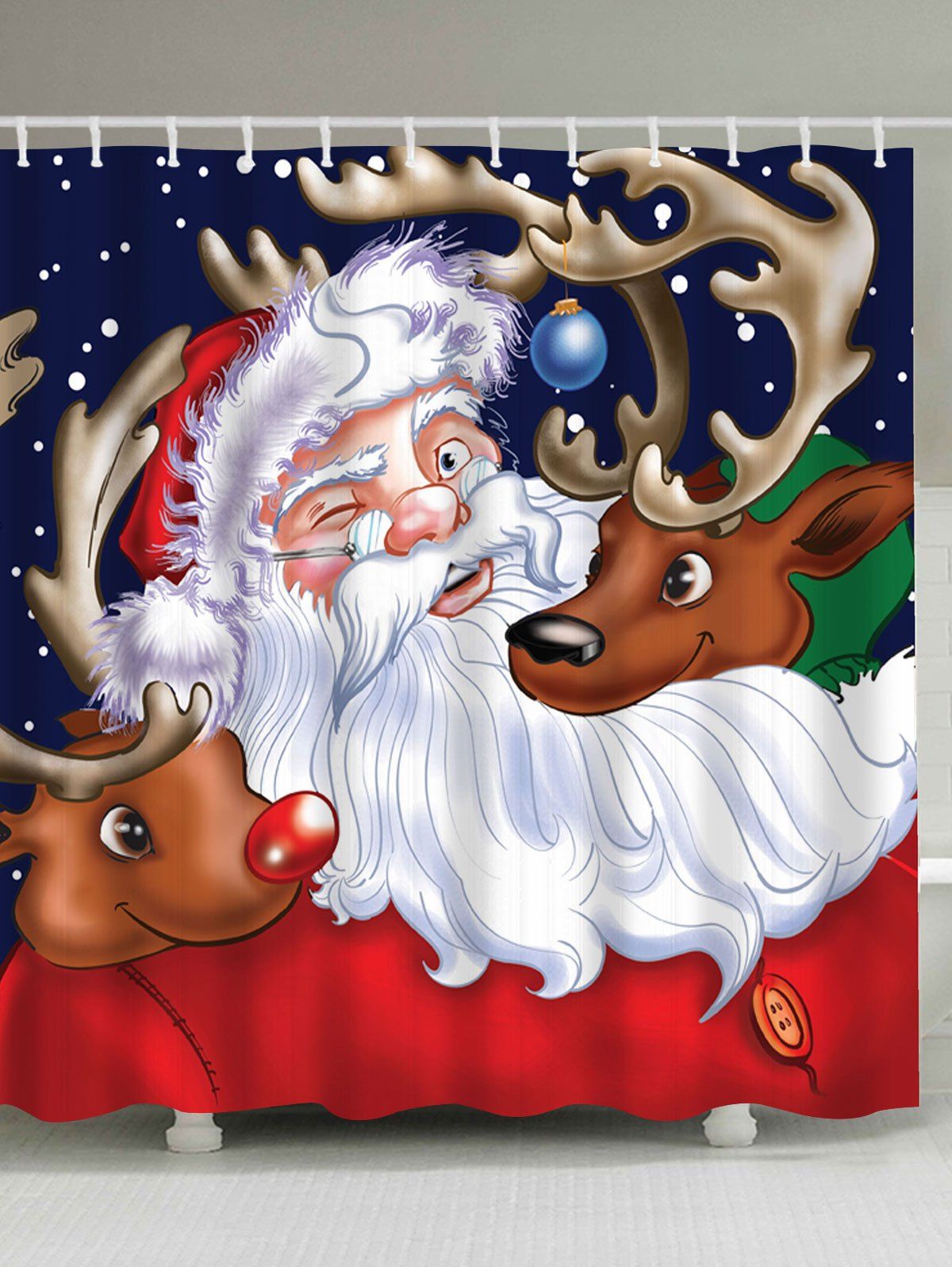 

Santa Claus Reindeer Waterproof Christmas Shower Curtain, Colormix