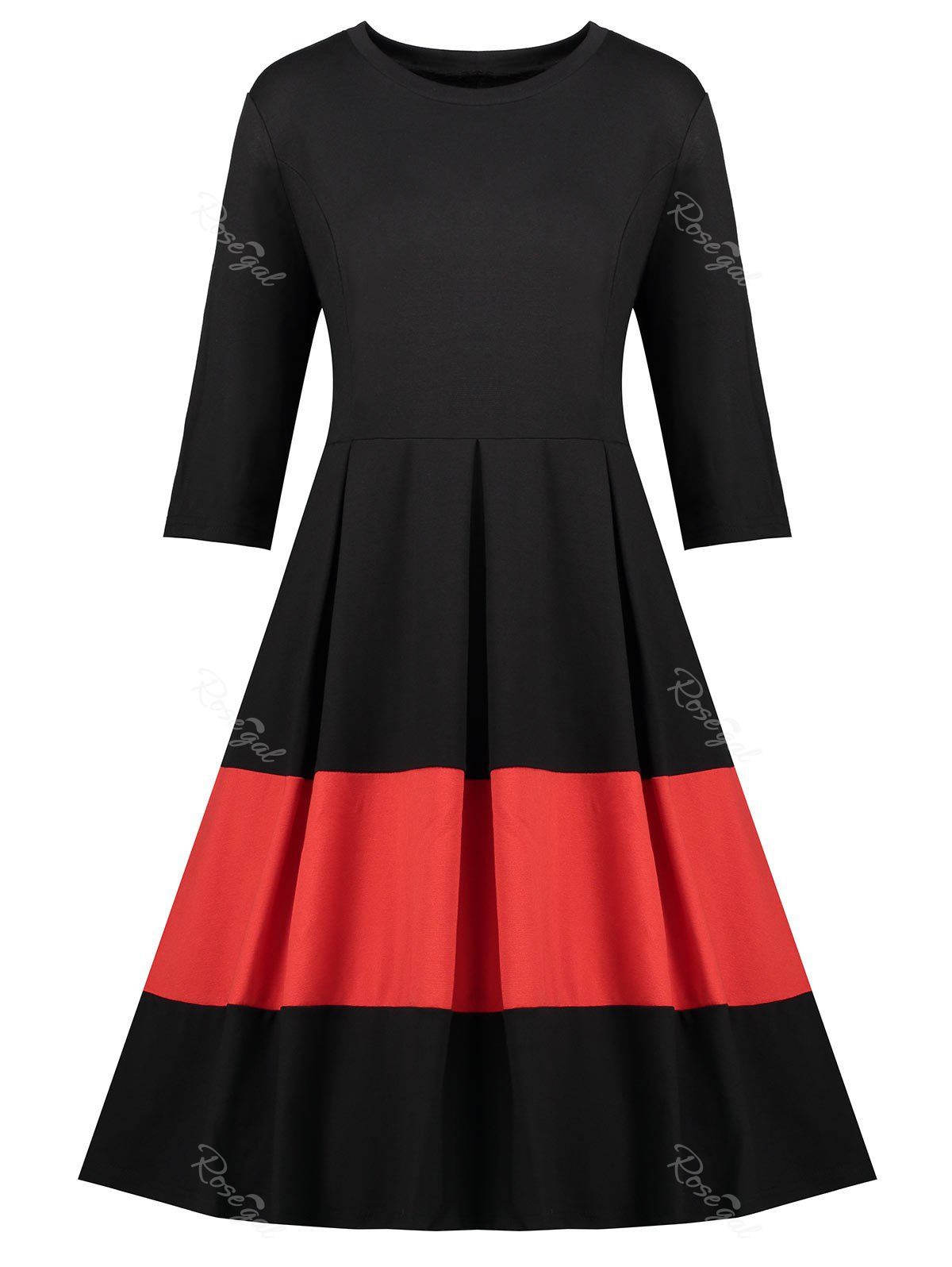 

Plus Size Vintage Color Block Dress, Black